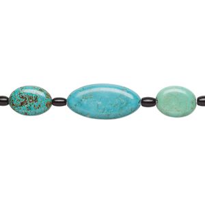 Bead mix, "turquoise" (imitation) resin and glass, multicolored, 8x6mm barrel / 18x13mm flat oval / 30x15mm-30x18mm puffed oval. Sold per pkg of 7.