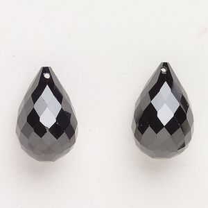 Bead cubic zirconia 2pk 20x12mm top-drilled briolette, opaque jet