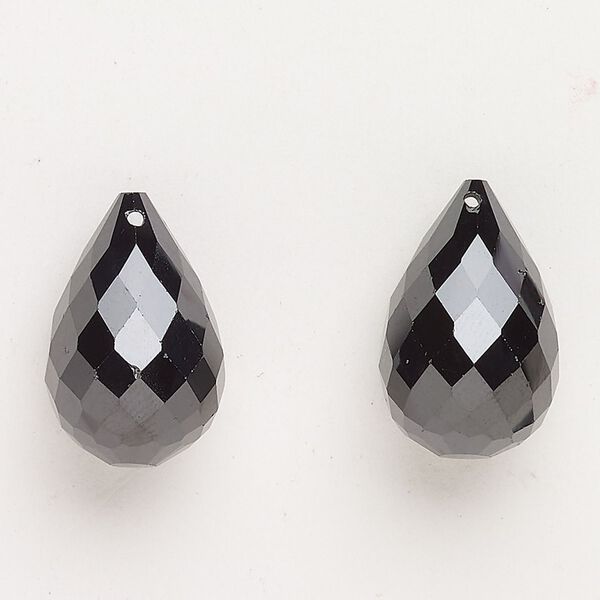 Bead cubic zirconia 2pk 20x12mm top-drilled briolette, opaque jet image number 0