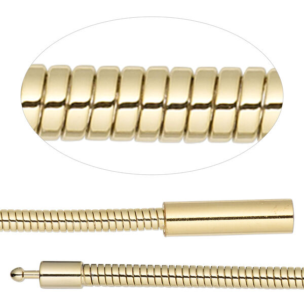 Chain, gold-plated brass, 3mm omega, 7-1/2 inches with pop-style clasp. Sold individually. image number 0