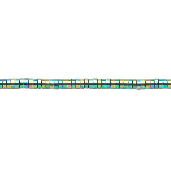 Bead, Hemalyke™ (man-made), rainbow, 2x1mm heishi. Sold per 8-inch strand, approximately 200 beads. image number 0