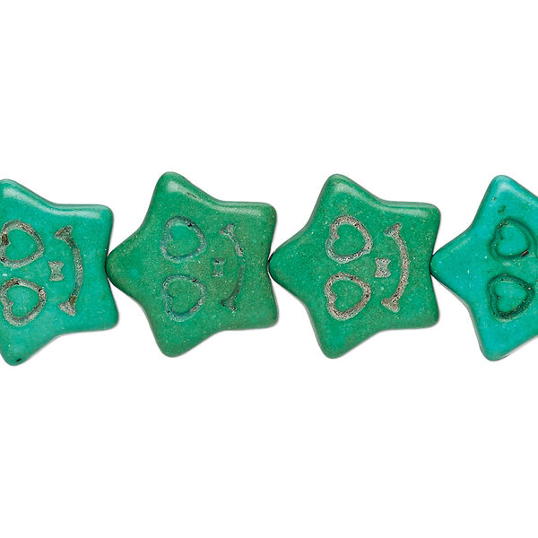Bead, "turquoise" (resin) (imitation), kelly green, 16x15mm carved flat star. Sold per 15-inch strand. image number 0