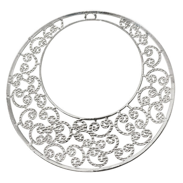 Focal, Lazer Lace™, silver-plated brass, 48mm round go-go. Sold per pkg of 6. image number 0