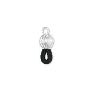 Eyeglass holder, rubber and silver-plated brass, black, 15x6.5mm with 6.5mm corrugated round. Sold per pkg of 500.