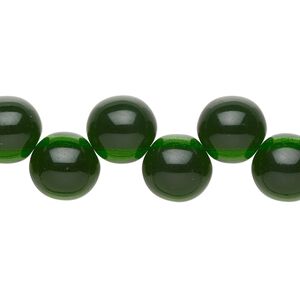 Bead, Preciosa, Czech pressed glass druk, transparent emerald green, 10mm top-drilled round. Sold per pkg of 10.