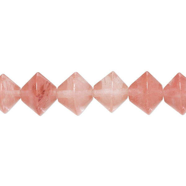 Bead, cherry "quartz" glass, 11x8mm bicone with 0.6-0.8mm hole. Sold per 15-inch strand. image number 0