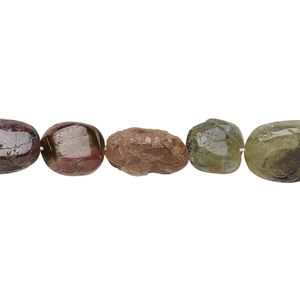 Multi-tourmaline 1pkg1, hand-cut puffed oval bead natural 13 inch 9x8mm-15x10mm
