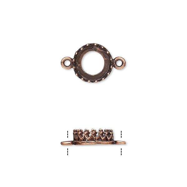Link, JBB Findings, antique copper-plated brass, 9mm round with open back and decorative trim, 8mm round bezel setting. Sold per pkg of 2. image number 0