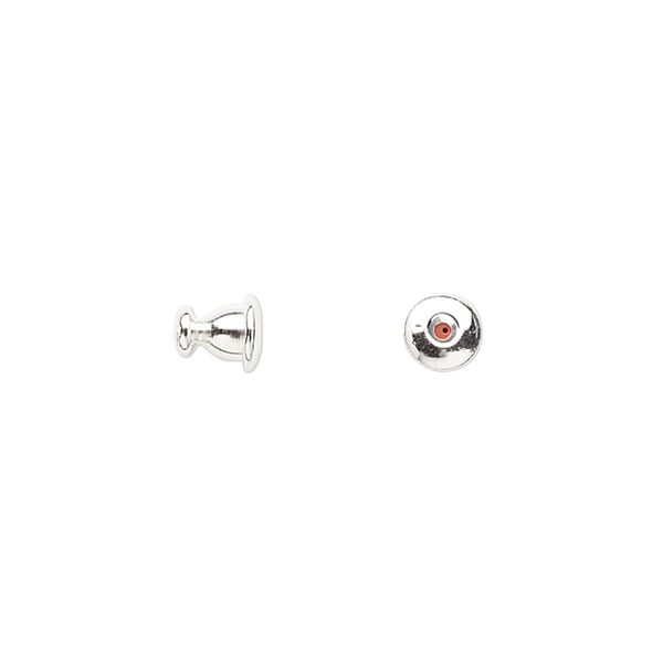 Stick pin clutch, silver-finished brass, 6x5.5mm open-ended. Sold per pkg of 10. image number 0