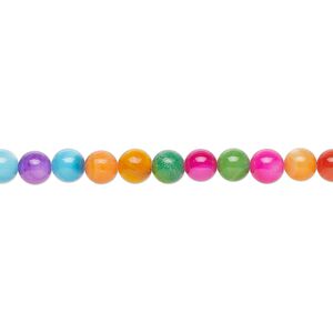 Bead, freshwater pearl shell (dyed), mixed colors, 4mm round, Mohs hardness 3-1/2. Sold per 15-1/2" to 16" strand.