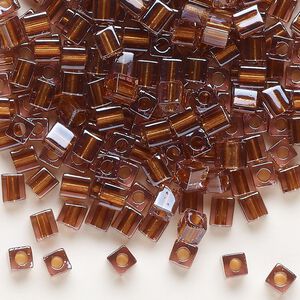 Seed bead, Miyuki, glass, pkg/250g, 3.5-3.7mm square, translucent gold inside dyed color amber yellow, (SB-2646).