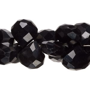 Black onyx 1pkg1, hand-cut top-drilled faceted puffed teardrop bead 7 inch 13x13mm-16x15mm