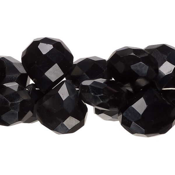 Black onyx 1pkg1, hand-cut top-drilled faceted puffed teardrop bead 7 inch 13x13mm-16x15mm image number 0