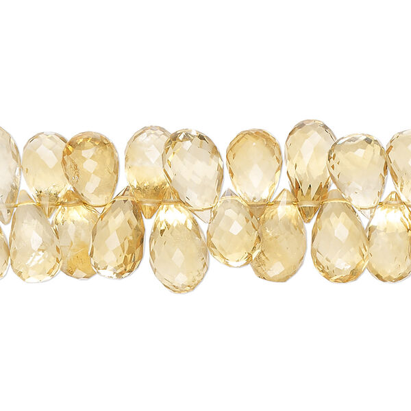 Bead, citrine (heated), 10x5mm-12x7mm hand-cut top-drilled micro-faceted teardrop, B+ grade, Mohs hardness 7. Sold per 8-inch strand, approximately 75 beads. image number 0