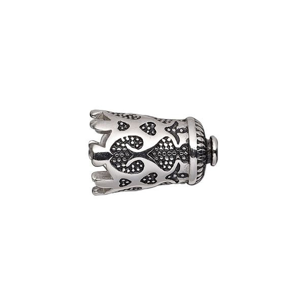 Cone, enamel and stainless steel, black, 18x12mm with dots and lines, 9.5mm inside diameter. Sold individually. image number 0