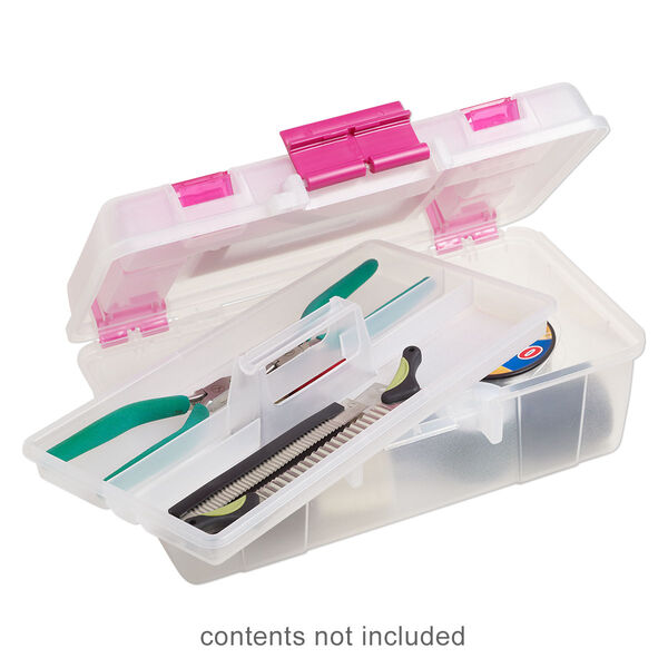 Tote, Plano® Creative Options, plastic, clear and pink, 13 x 7-1/2 x 5 inches. Sold individually. image number 0