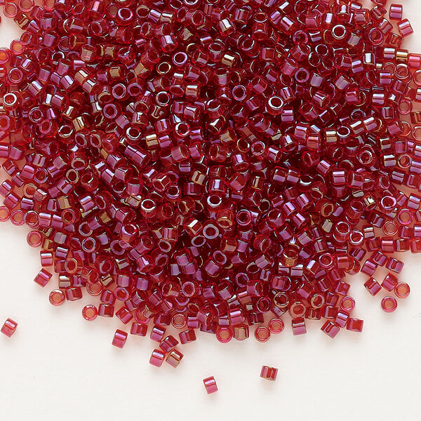 Seed bead, Delica®, glass, pkg/7.5g, #11 round, translucent red-lined luster red (DB-0295). image number 0