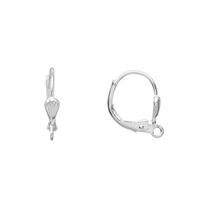 Ear wire leverback 1pkg100 silver-plated, 15mm / 6x3mm shell / open loop, brass 50 pair