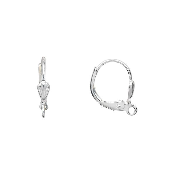 Ear wire leverback 1pkg100 silver-plated, 15mm / 6x3mm shell / open loop, brass 50 pair image number 0