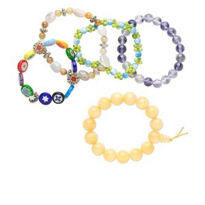 Bracelet mix, stretch, multi-gemstone (natural / dyed) and glass, multicolored, 3-12mm mixed shape, 6 to 8-1/2 inches. Sold per pkg of 5.