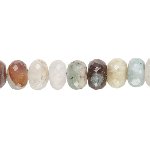 Bead, aqua chalcedony (natural), 8x4mm-9x6mm hand-cut faceted rondelle, C grade, Mohs hardness 6-1/2 to 7. Sold per 14-inch strand, approximately 60 beads. image number 0