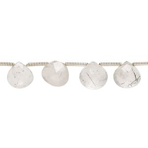 Tourmalinated quartz 1pkg19, hand-cut top-drilled faceted puffed teardrop bead natural 8x7mm-9x8mm