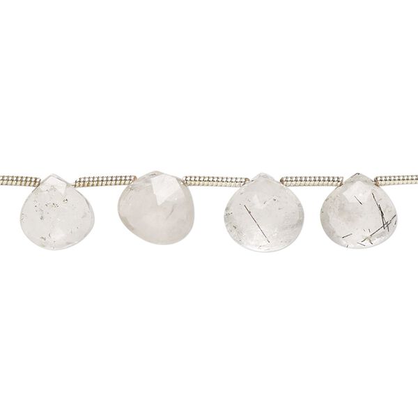 Tourmalinated quartz 1pkg19, hand-cut top-drilled faceted puffed teardrop bead natural 8x7mm-9x8mm image number 0