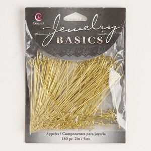 Eye pin, gold-finished steel, 2 inches, 22 gauge. Sold per pkg of 180.