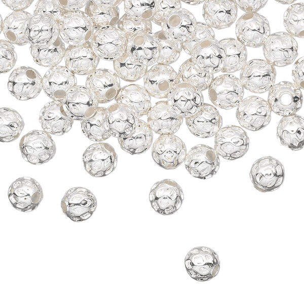 Bead, silver-plated brass, 5mm weave round. Sold per pkg of 100. image number 0