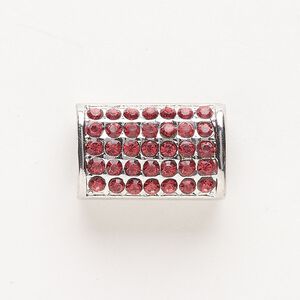 Bead, slide, brass and glass, pkg/1, 22x10mm oval tube, antique silver finish and hyacinth.