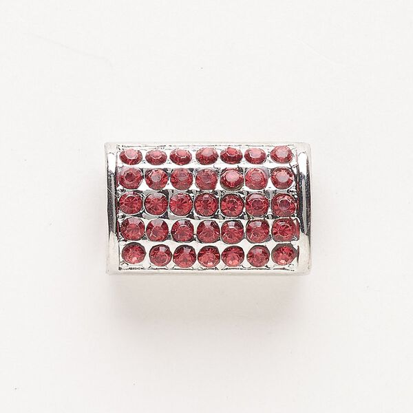 Bead, slide, brass and glass, pkg/1, 22x10mm oval tube, antique silver finish and hyacinth. image number 0