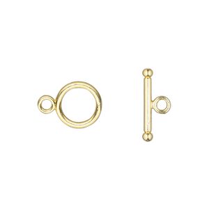 Clasp toggle 1pkg20 "pewter" (zinc alloy), 10mm round, gold-finished 1-strand