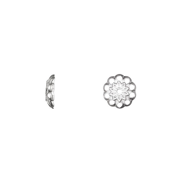 Bead cap, silver-plated brass, 8x2mm fancy round with cutouts, fits 8-10mm bead. Sold per pkg of 500. image number 0