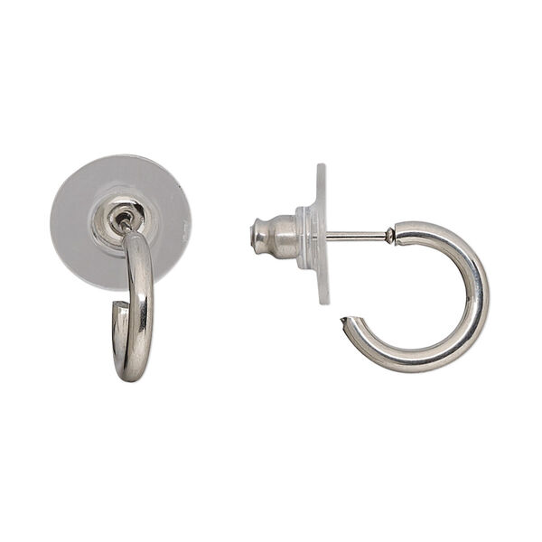 Earring, stainless steel, 12.5mm round half-hoop with post. Sold per pkg of 2 pairs. image number 0