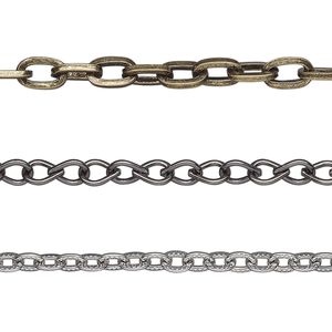 Chain mix, antique silver- / gold- / antique copper-finished steel, 2.1mm-5.1mm random mixed shapes. Sold per pkg of (3) 39-inch chains.