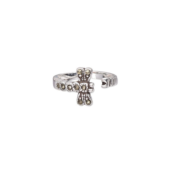 Toe ring, marcasite (manmade) and sterling silver, 9mm wide with dragonfly, adjustable. Sold individually. image number 0