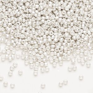 Seed bead, Miyuki, glass, pkg/4g, #11 rocaille, opaque silver-plated matte, (RR-961F).