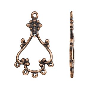 Drop, antique copper-finished "pewter" (zinc-based alloy), 27x19mm single-sided open flower with 6 closed loops. Sold per pkg of 10.