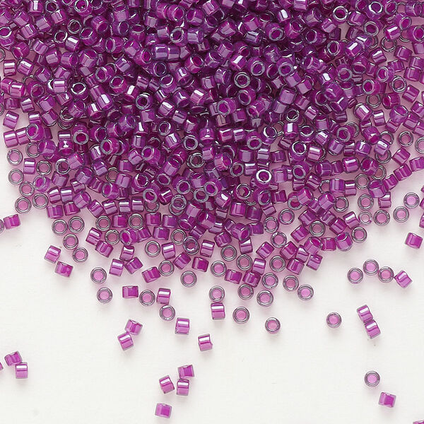 Seed bead, Delica®, glass, pkg/250g, #11 round, translucent fuchsia-lined luster crystal clear (DB-0281). image number 0