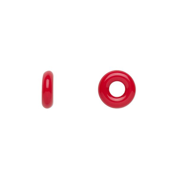 Bead, Czech pressed glass, opaque red, 9.5x3mm ring. Sold per pkg of 50. image number 0