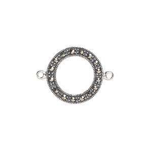 Link 1pkg1 sterling silver and marcasite, 16.5mm open flat round.