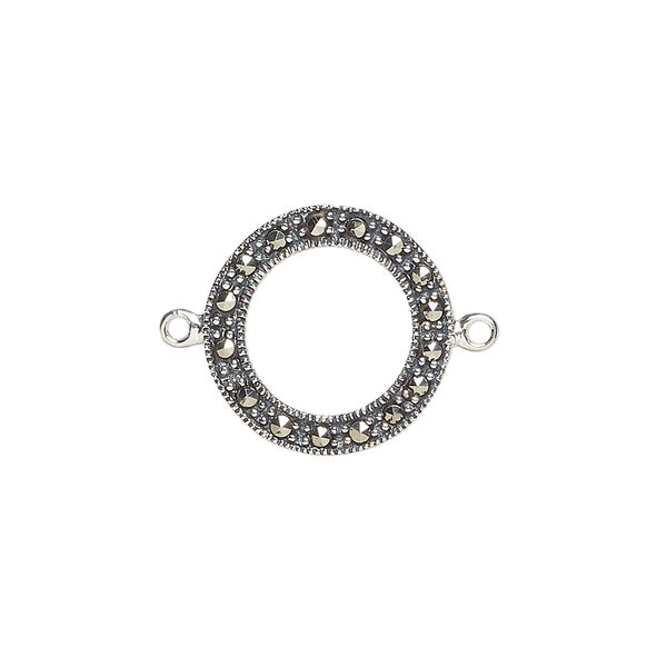 Link 1pkg1 sterling silver and marcasite, 16.5mm open flat round. image number 0