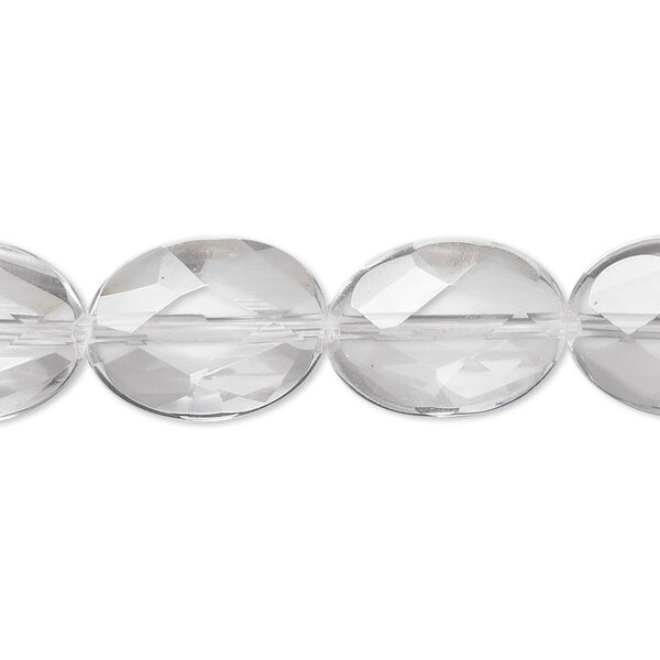 Bead, quartz crystal (natural), 16x12mm faceted oval, A- grade, Mohs hardness 7. Sold per 8-inch strand, approximately 10 beads. image number 0