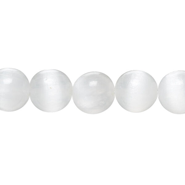 Bead, selenite (waxed), 10mm round, B grade, Mohs hardness 2 to 2-1/2. Sold per 8-inch strand, approximately 20 beads. image number 0