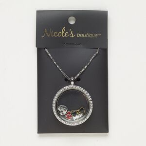 Necklace, glass / enamel / antique silver- / silver- / gold-finished "pewter" (zinc-based alloy) / steel, multicolored, 30mm round with mixed designs, 24 inches with 2-inch extender chain and lobster claw clasp. Sold individually.