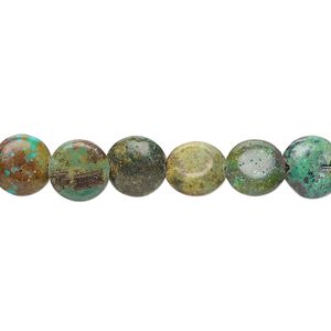 Turquoise 1pkg1, puffed flat round bead 15 inch 8-9mm