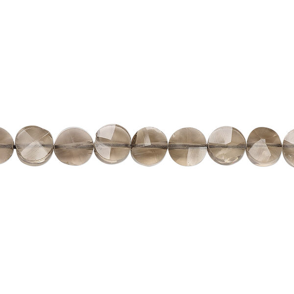 Bead, smoky quartz (heated / irradiated), light to medium, 5-7mm hand-cut faceted flat round, B grade, Mohs hardness 7. Sold per 14-inch strand. image number 0