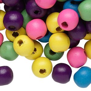 Bead mix, painted Korean boxwood, pink / yellow / multicolor, 9-10mm irregular round. Sold per 1/4 pound pkg, approximately 370 beads.