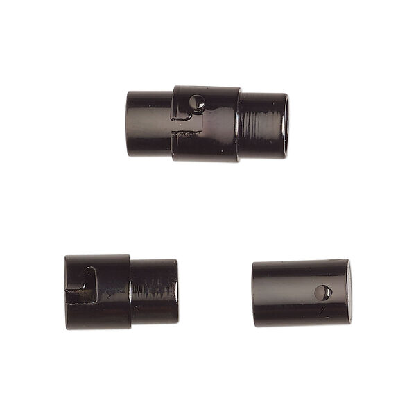 Clasp, magnetic, black-finished brass, 18x7mm locking round tube with glue-in ends, 5mm inside diameter. Sold per pkg of 2. image number 0