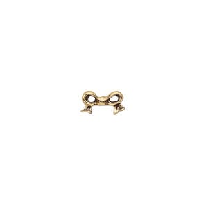 Bead, pewter (tin-based alloy), pkg/1, antique gold plate, 9x5mm double-sided bow, fits 4mm cube.